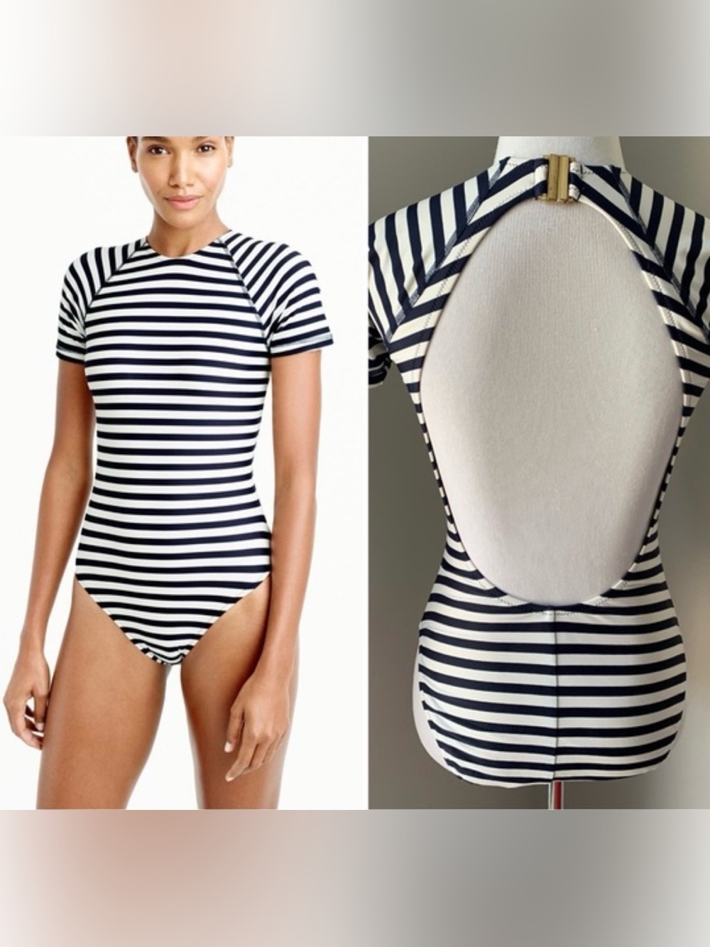JCrew Open Back Short Sleeve One Piece Swimsuit in Classic Stripe